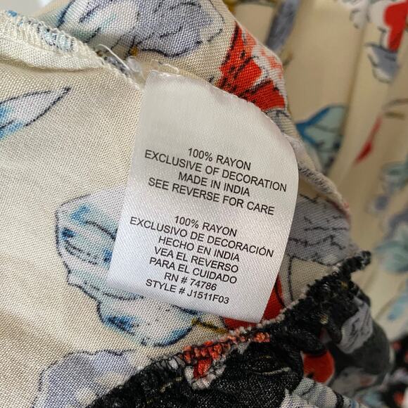 Patrons of Peace Wms S Floral Tie Neck Dress Ruffled Border Boho Cottagecore - Picture 8 of 9